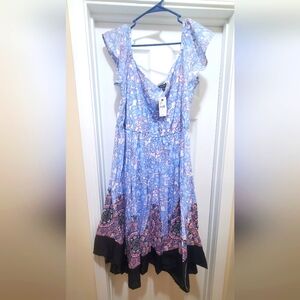 NWT Size 16 Lane Bryant Off Shoulder  Floral Blue and Black Dress.